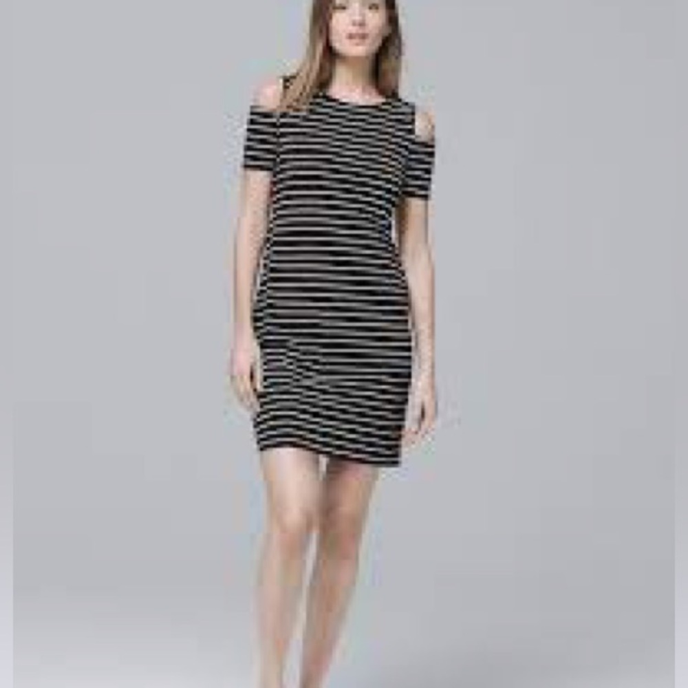 White House Black Market Cold Shoulder Stripe Knit Shift Dress, Size S
